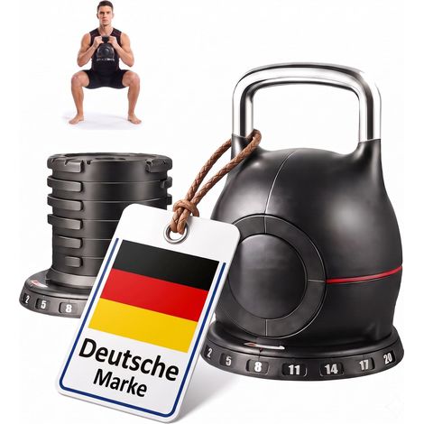 Relaxdays Kettlebell verstellbar bis 20kg, ergonomisch Griff, HxBxT:36x26x26cm, ABS Nylon Alu, Zuhause, Schwarz (1/5)