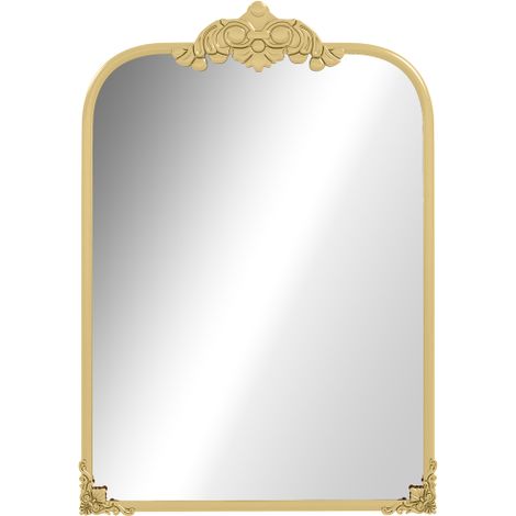 Miroir Mural 60 X 87 Cm, Miroir De Salle De Bain En Style Baroque Avec Cadre Métallique Décoratif Doré Pour Salon Et Chambre À Coucher (1/5)