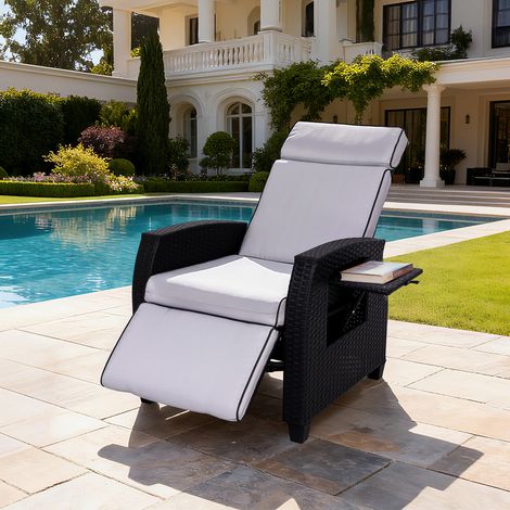 HOMAVO Fauteuil de Jardin, Transcanable à Dossier Adjustable en Rotin Tressé avec Table Pliante