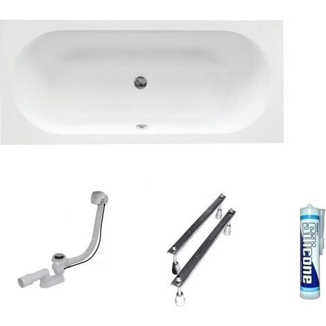 ECOLAM Baignoire rectangle Vitae 180x80 cm pieds, siphon + silicone. Baignoire acrylique blanc (1/5)