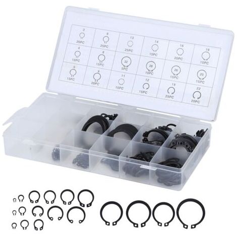 Kit di 300 anelli di ritegno (2-32 mm) - Vari anelli di ritegno per esterni, in metallo resistente, con scatola per la conservazione. (1/5)
