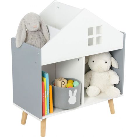 Étagère en Forme de Maison, 6 Compartiments, H x l x P 65,7 x 60 x 30 cm, Meuble de Rangement, Blanc/Gris (1/5)