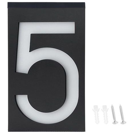 Plaque d'adresse lumineuse solaire LED pour maison, hôtel, magasin - Numéro 5 (1/5)