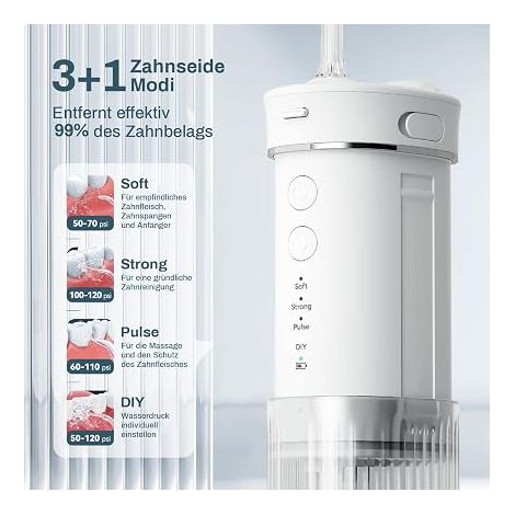 Hydropulseur Jet Dentaire Portable Mini, Électrique Irrigateur Oral Detartreur Avec 5 Rechange, 4 Modes Water Flosser, 230 ML Réservoir D'eau Escamotable, IPX7 Étanche(Blanc) (1/4)