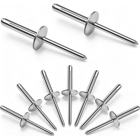 70 Pièces Rivets Aveugles en Aluminium, 4.8mm Rivets à Tête Large, Rivet Aveugle à Grande Bride pour Plaques d’Immatriculation, Construction, Ameublement et Automobile (4.8mm x 25mm Argenté) (1/5)