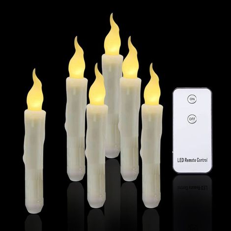 Flammenlose, flackernde Kerzen, 1 Fernbedienung, 17 cm elfenbeinfarbene, batteriebetriebene LED-Fensterkerzen, Timer, Set mit 6 flammenlosen Kunststoffkerzen mit Wachseffekt (2 cm Durchmesser) (1/5)