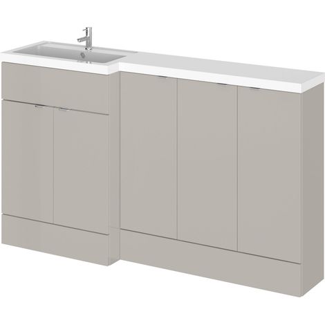 Alrewas Contemporary 2 Door Left-Hand Floor Standing Combination Unit with Basin, Pebble Grey, 1500mm (1/4)