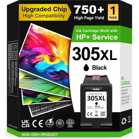 Cartouche Encre 305 XL Noir, 305XL Remplacement pour Cartouche 305 Noir, Cartouche Imprimante 305 XL pour DeskJet 2700 2720 2710 2300 Plus 4120 4100 4110 Envy 6000 6032 6020 6022 Pro 6400 (1/5)