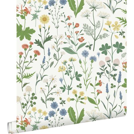 papier peint fleurs des champs multicolore sur blanc - ESTAhome