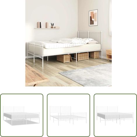 Cadre de lit -  Cadre de lit métal sans matelas et pied de lit blanc 160x200 cm (1/5)