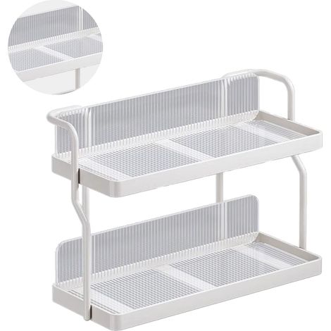 Küchenarbeitsplatten-Organizer mit 2 Ablagen aus Kohlenstoffstahl, multifunktionales Gewürzregal für Küche, Schlafzimmer, Badezimmer, Unterschrank, Cremeweiß (1/5)