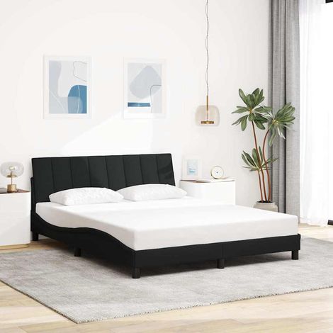 Cadre de lit Hanko noir tissu avec tête de lit confortable, 160x200 cm, sans matelas (1/4)