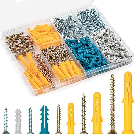 Kit de 270 Chevilles et Vis pour Plaques de Plâtre, 135 Chevilles d'Expansion et 135 Vis à Bois Phillips, Kit de Suspension Mural de 5 Tailles pour Décoration (1/5)