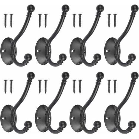YMYNY Lot de 8 crochets porte-manteaux vintage en métal noir avec 16 vis Rétro Crochet de Manteau Métal Noir Patère Murale à Visser Individuelle Patère Porte Manteau pour porte de salle de bain cuisin (1/5)