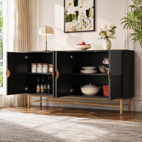Madia contenitore 160 cm a 4 ante con texture in rilievo, chiusura soft, nera DESVIAE (1/5)