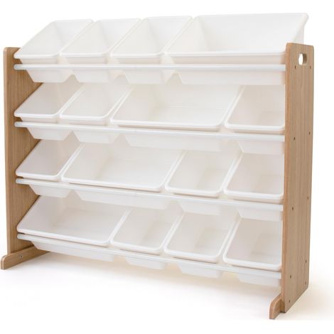 Étagère pour Enfants - Organisateur de Jouets avec 16 Bacs de Rangement, Naturel/Blanc (1/5)
