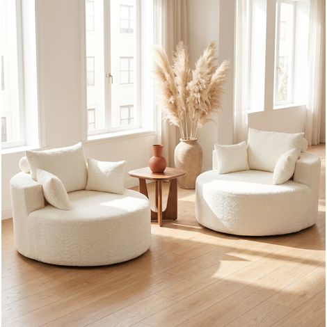 Fauteuil modulable beige en chenille avec coussin cylindrique, sans montage (1/5)