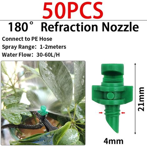 (R-180-50PCS) Arroseur goutte-à-goutte pour serre et jardin, avec diffuseur de brume réglable, piquet et buse rotative à micro-pulvérisation. (1/5)