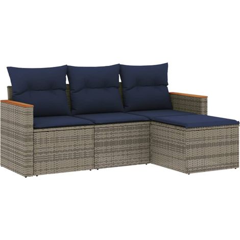 4-teiliges Gartensofa-Set mit Kissen, grau, Polyrattan vidaXL (1/5)