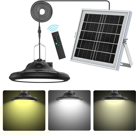 Neoglint UFO Lampe suspendue à 100 LED à énergie solaire avec contrôleur, double mode de fonctionnement, 3 modes de fonctionnement, changement de température des couleurs, 4 niveaux de luminosité régl (1/5)