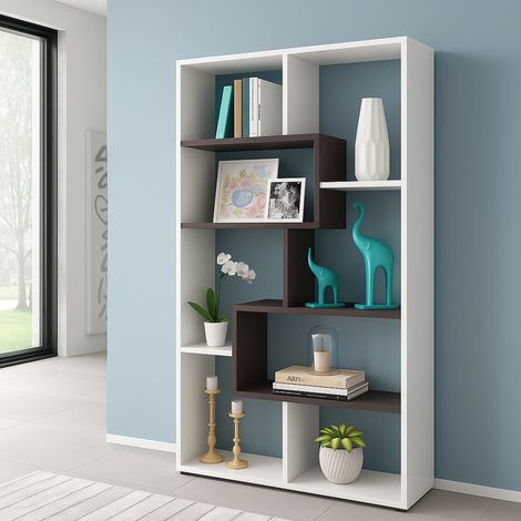 Dmora Bibliothèque Fremont, Bibliothèque multiposition avec 8 compartiments, Étagère de bureau, Étagère de séparation de pièce, cm 80x25h180, Blanc et Oxyde, avec emballage renforcé (1/5)