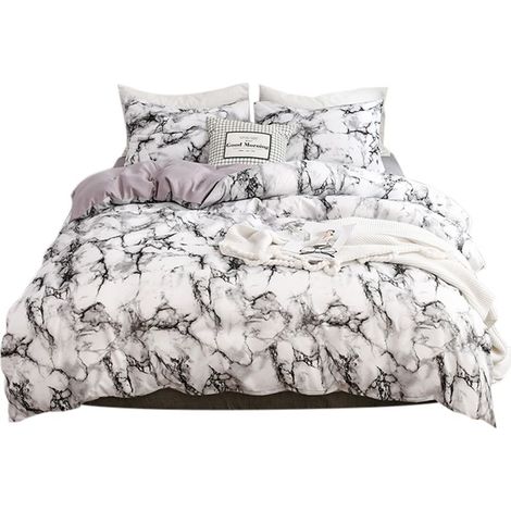 Ensemble de literie 3 pièces en polyester marbré, housse de couette et taie d'oreiller, taille double européenne (blanc) (1/5)