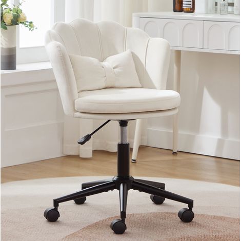 Silla giratoria de terciopelo beige, regulable en altura 55 x 62 x 73-83 cm con cojín lumbar (1/5)