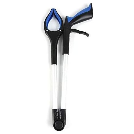 Pince de préhension longue pliable bleue outil à main antidérapant avec tête rotative 90 degrés rangement facile pour les personnes âgées femmes enceintes handicapées