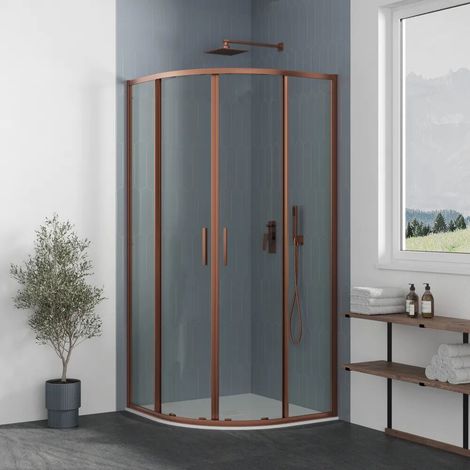 Cabine de douche semi circulaire 70 x 90 cm profilés en cuivre brossé modèle slim verre transparent anti calcaire de 6 mm h 190 Portofino (1/4)