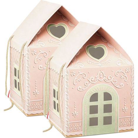 Boîte-Cadeau Noël Forme Maison - Papier Cartonné - 18 x 38 cm - Rouge - 2 Pièces (1/5)