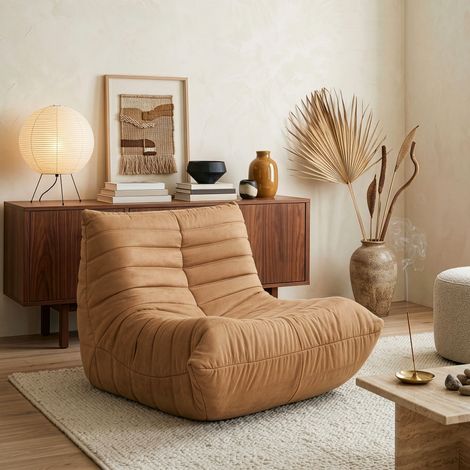 Sillón de suelo Kodsø Tela de microfibra 75x90x100 cm - Marrón [en.casa] (1/5)