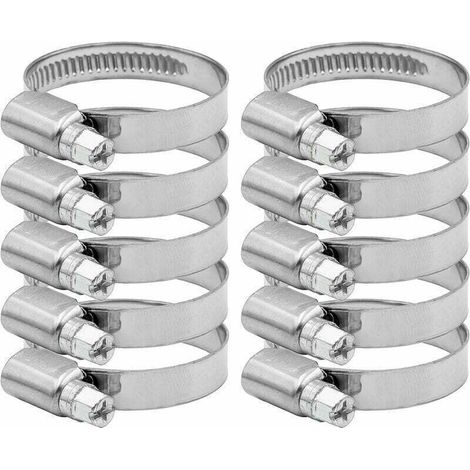 Collier de Serrage Réglable Acier Inoxydable 304 27-51mm pour Tuyau Eau Gaz Automobile 10 Pièces (1/4)