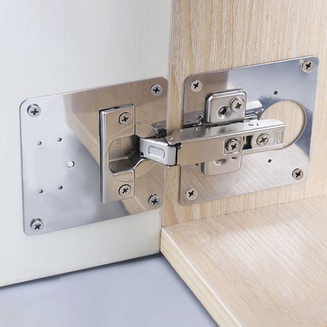 Plaque De Charnière Pour Porte D'armoire - Acier Inoxydable - 9 cm - Fixation À Perçage Rapide - Pour Meubles En Bois - 1 Pièce (1/5)