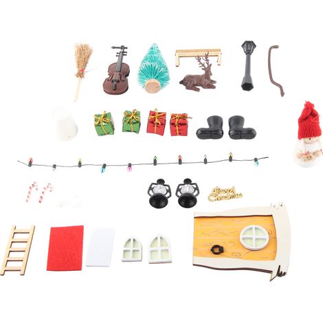 Miniature porte féérique de Noël pour poupée 1:12, set d'accessoires miniatures de fée elfe, décoration de maison de poupée pour Noël (1/4)