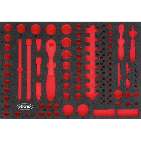 VIGOR 3/3+ Weichschaum-Einlage 6,3 =1/4" 12,5 =1/2" Steckschlüssel-Satz, leer V4514 (1/2)