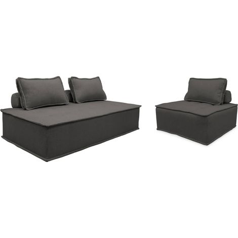 sweeek - 2er-Set Sessel für modulares Sofa, 3 Sitzplätze, Stoff, Dunkelgrau (1/5)