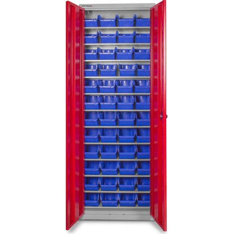 Mw Tools – Armoire métallique 2 portes avec 48 bacs en plastique amovibles – Corps robuste soudé – Peinture époxy – DEBK48D