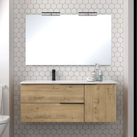 Meuble de salle de bain 100 cm vasque déportée - 2 tiroirs - roble (chêne clair) - KING (1/5)