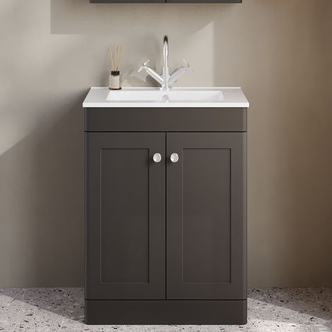 Nuie Classique Floor Standing 2-Door Vanity Unit with 1TH Minimalist Basin 600mm Wide - Satin Anthracite (1/5)