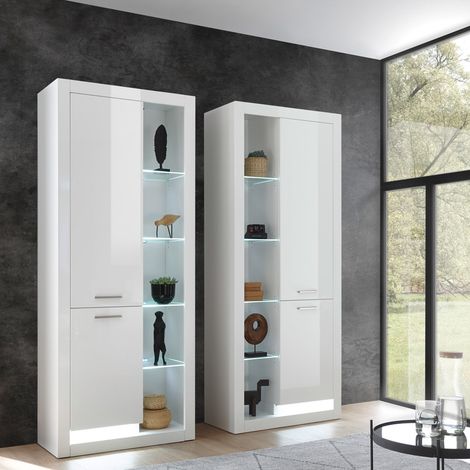 Modernes und zeitloses Design Vitrinen Set MAILAND-61 in Hochglanz weiß inkl. LED-Beleuchtung, B/H/T: 180/195/37cm (1/5)