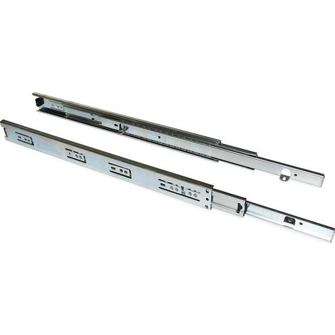 Emuca – Coulisses à billes pour tiroir – Sortie totale 45 mm – Longueur 600 mm – Charge max 35 kg – Acier zingué avec équerres de montage (1/10)