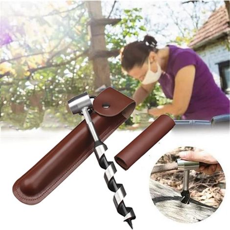 CSPARKV Auger Drill Bits Manual Twist Drill Bits with Leather Case,Multifunction Survival Setting Tool,Camping Adjustable Wrench