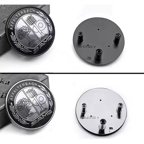 (Pommier chromé, base argentée 38 mm) - Emblème de voiture ABS à 3 broches pour calandre supérieure avant et capot, compatible avec Mercedes-Benz Classe E/S (logo étoile, blé et pommier). (1/5)