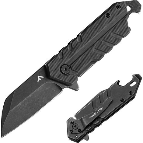 Klappmesser mit G10 Griff, Einhandbedienung, Flaschenöffner, Schwarz