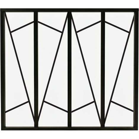 Verrière atelier intérieure aluminium noir 4 vitrages 135 x 117 cm - Décor art déco - Prisme - noir et transparent - Verre trempé (1/5)