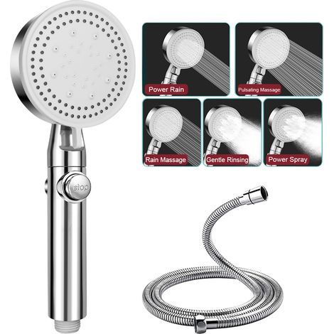 Pommeau de douche et flexible - Pommeau de douche haute pression, douchette (argentée) (1/4)