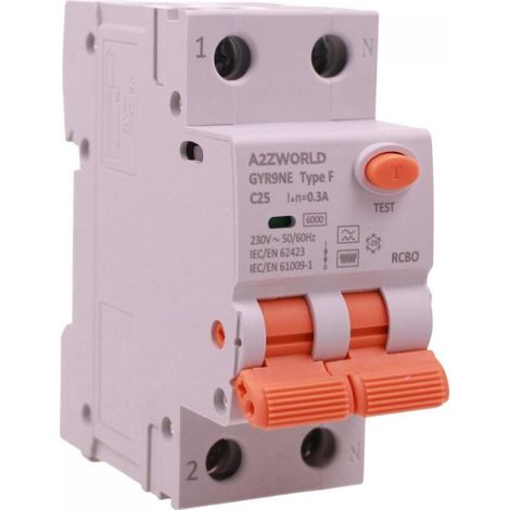 RCBO Interruttore Magnetotermico Differenziale Tipo F, Curva C 1P+N 2M 6000A 300mA/0.3A, AC 230V IP20 Corrente Disponibili 16A 20A 25A 32A (C25A)