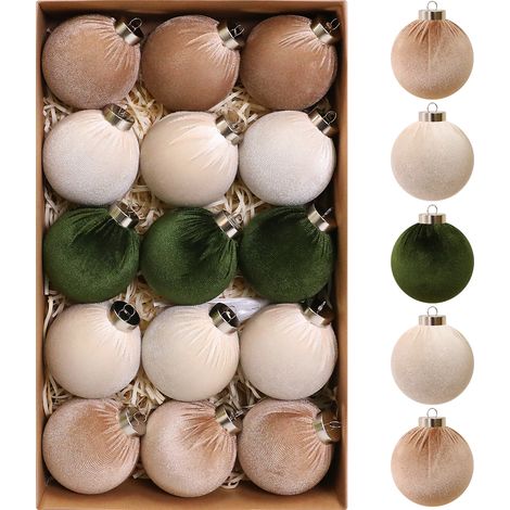 Palline di stoffa da 15 pezzi - Palline di Natale - Ornamenti decorativi - Decorazioni natalizie - Ornamenti da appendere - Verde 8 cm (1/3)