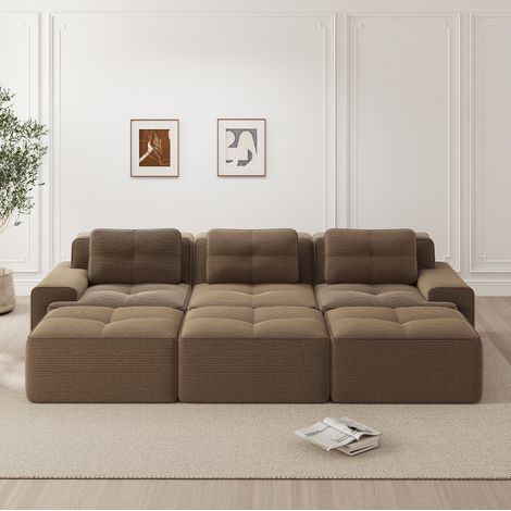 Sofá rinconera modular de 3 plazas con cama, pana marrón DESVIAE (1/5)