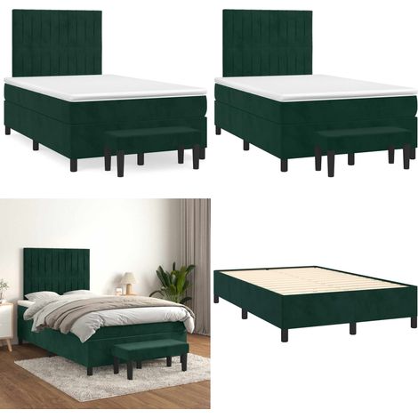 Sommier à lattes de lit avec matelas vert foncé 120x190 cm - Sommier à lattes - Matelas à ressorts ensachés (1/5)